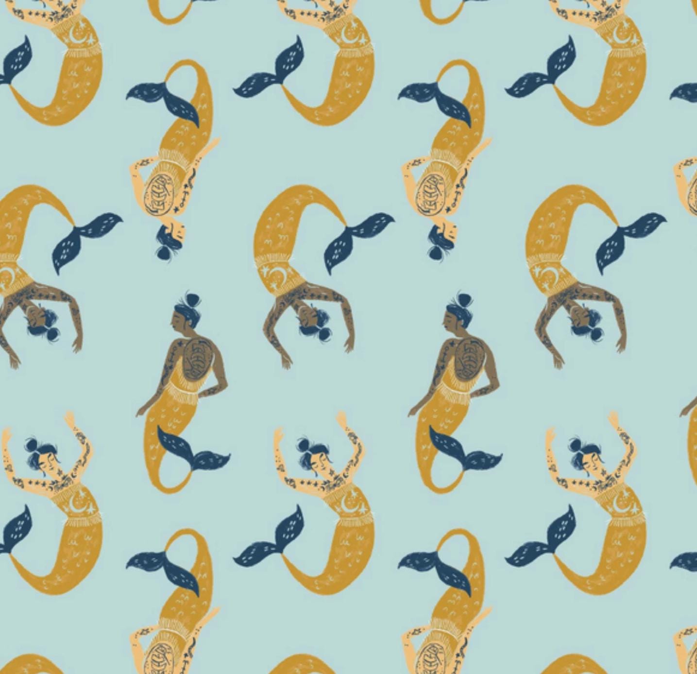 Dear Stella - Sink Or Swim - Mermaid Flip - Skylight - 100% Quilting Cotton by the HALF YARD - STELLA-SRR1469