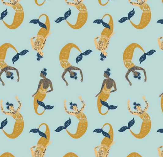 Dear Stella - Sink Or Swim - Mermaid Flip - Skylight - 100% Quilting Cotton by the HALF YARD - STELLA-SRR1469