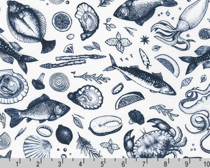 Robert Kaufman - Catch of the Day - Navy Fish - Fabric by the half yard