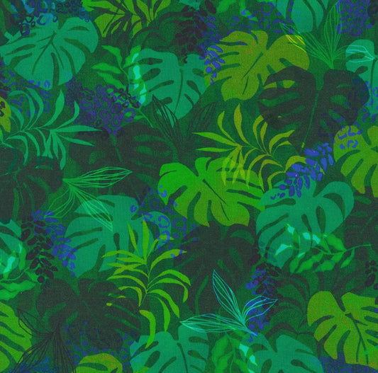 Robert Kaufman - Jungle Foliage - Midnight Green - Fabric by the half yard