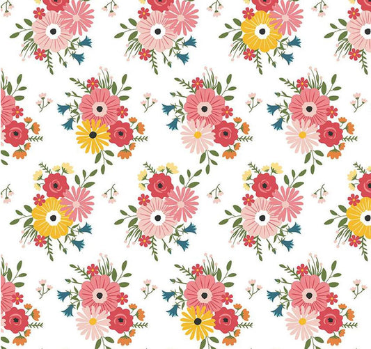 Riley Blake - Gone Glamping - Floral Bouquet White - Fabric by the half yard