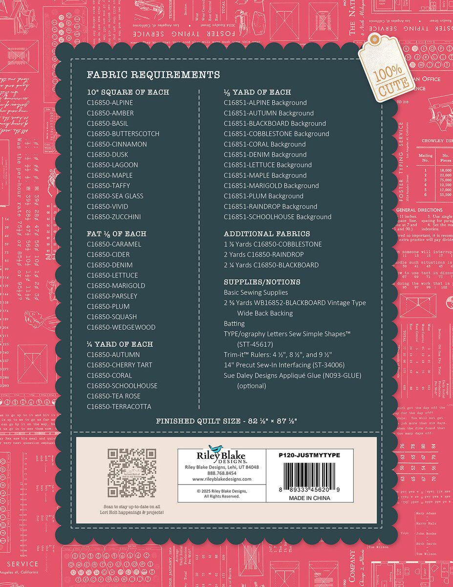 Lori Holt Just My Type Quilt Pattern - Pattern Only