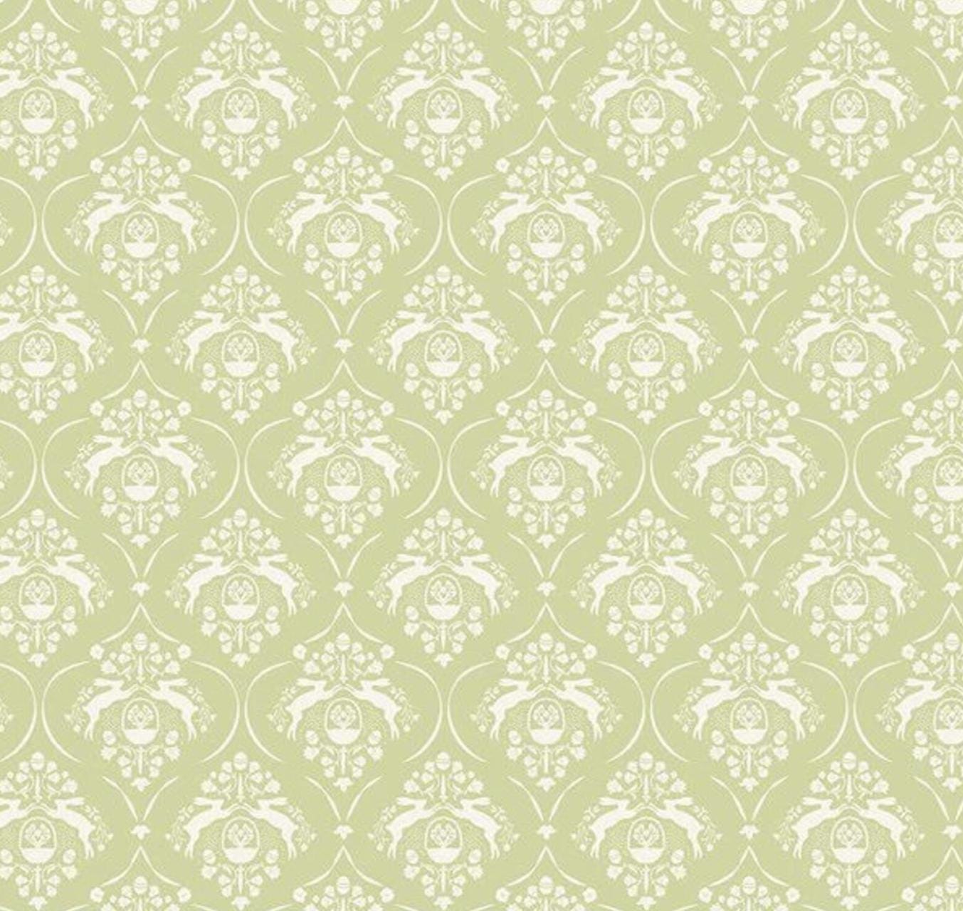 Riley Blake - Springtime - Damask Fern Green Easter Rabbit - Fabric by the half yard