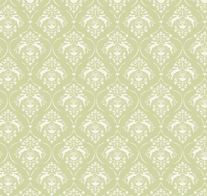 Riley Blake - Springtime - Damask Fern Green Easter Rabbit - Fabric by the half yard