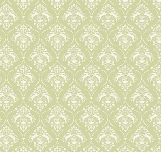 Riley Blake - Springtime - Damask Fern Green Easter Rabbit - Fabric by the half yard