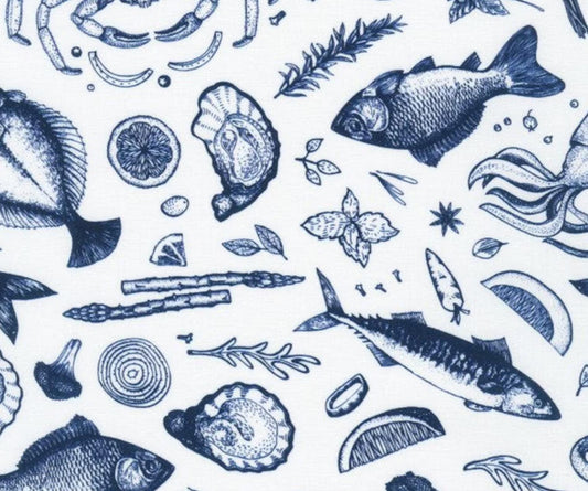 Robert Kaufman - Catch of the Day - Navy Fish - Fabric by the half yard