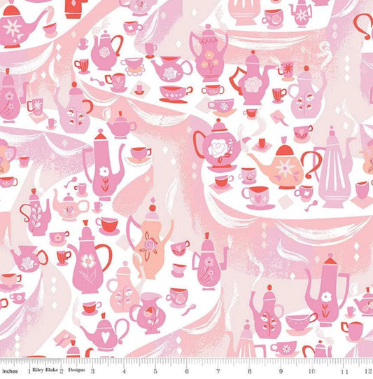 Riley Blake - Alice in Wonderland Fabric - Tea Party Teapots - Quilting Fabric by the HALF Yard