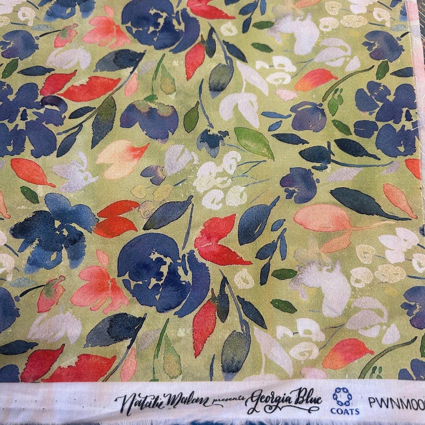 Free Spirit - Georgia Blue - Coneflower - Green - by Natalie Malan - fabric by the half yard