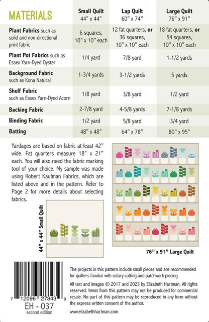 Greenhouse Quilt Pattern - Elizabeth Hartman - Physical Paper Pattern