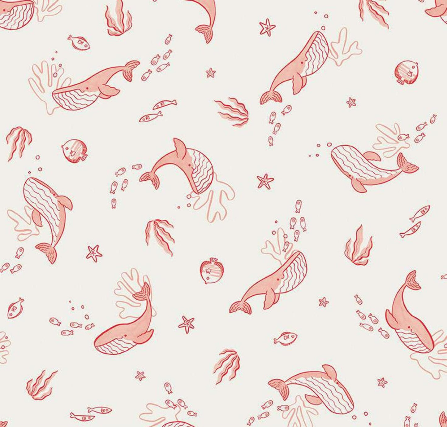 Riley Blake - Lost at Sea - Whales - Red White - C13402 - Fabric by the half yard