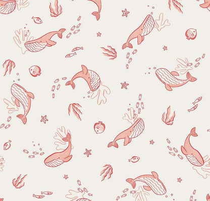 Riley Blake - Lost at Sea - Whales - Red White - C13402 - Fabric by the half yard