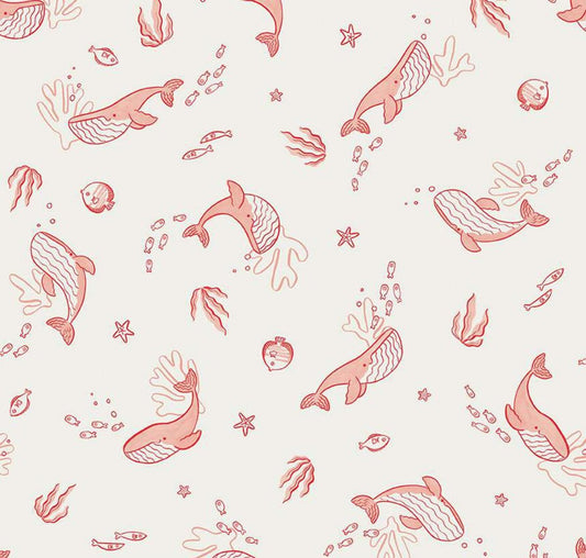 Riley Blake - Lost at Sea - Whales - Red White - C13402 - Fabric by the half yard