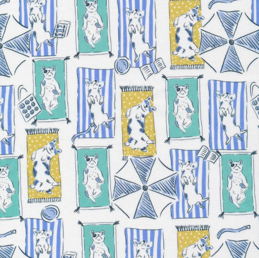 Cloud 9 - Dog Days of Summer - Sunbathing Pups - 227412 - 100% organic cotton fabric by the half yard