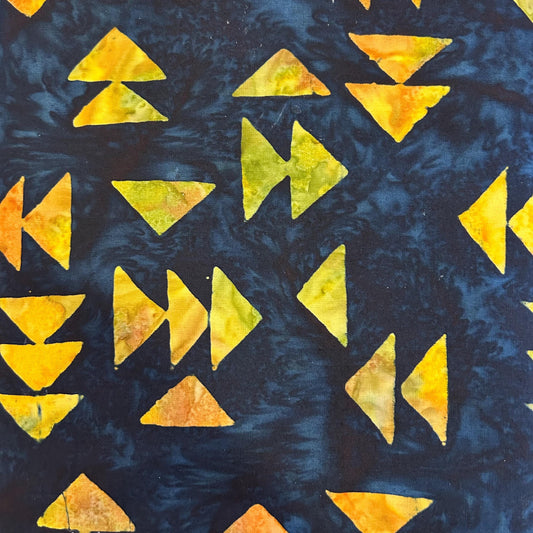 Batik Textiles - Black batik fabric with orange geometric designs - Fabric by the half yard