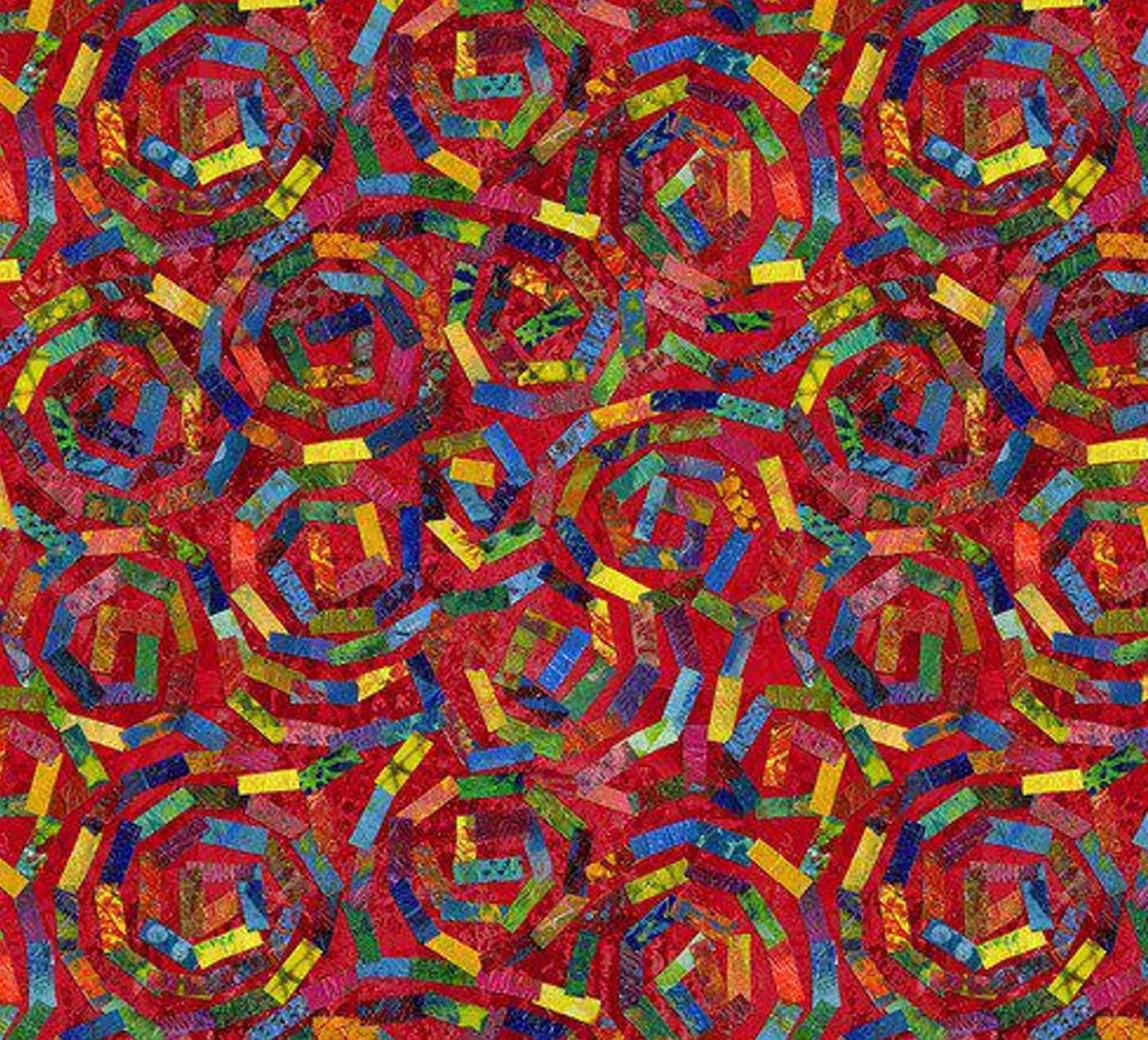 Free Spirit - Paper Trees - Forest Path Red Spiral Cotton Fabric by the half yard