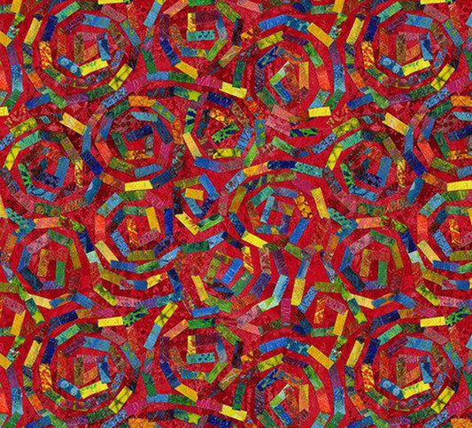 Free Spirit - Paper Trees - Forest Path Red Spiral Cotton Fabric by the half yard