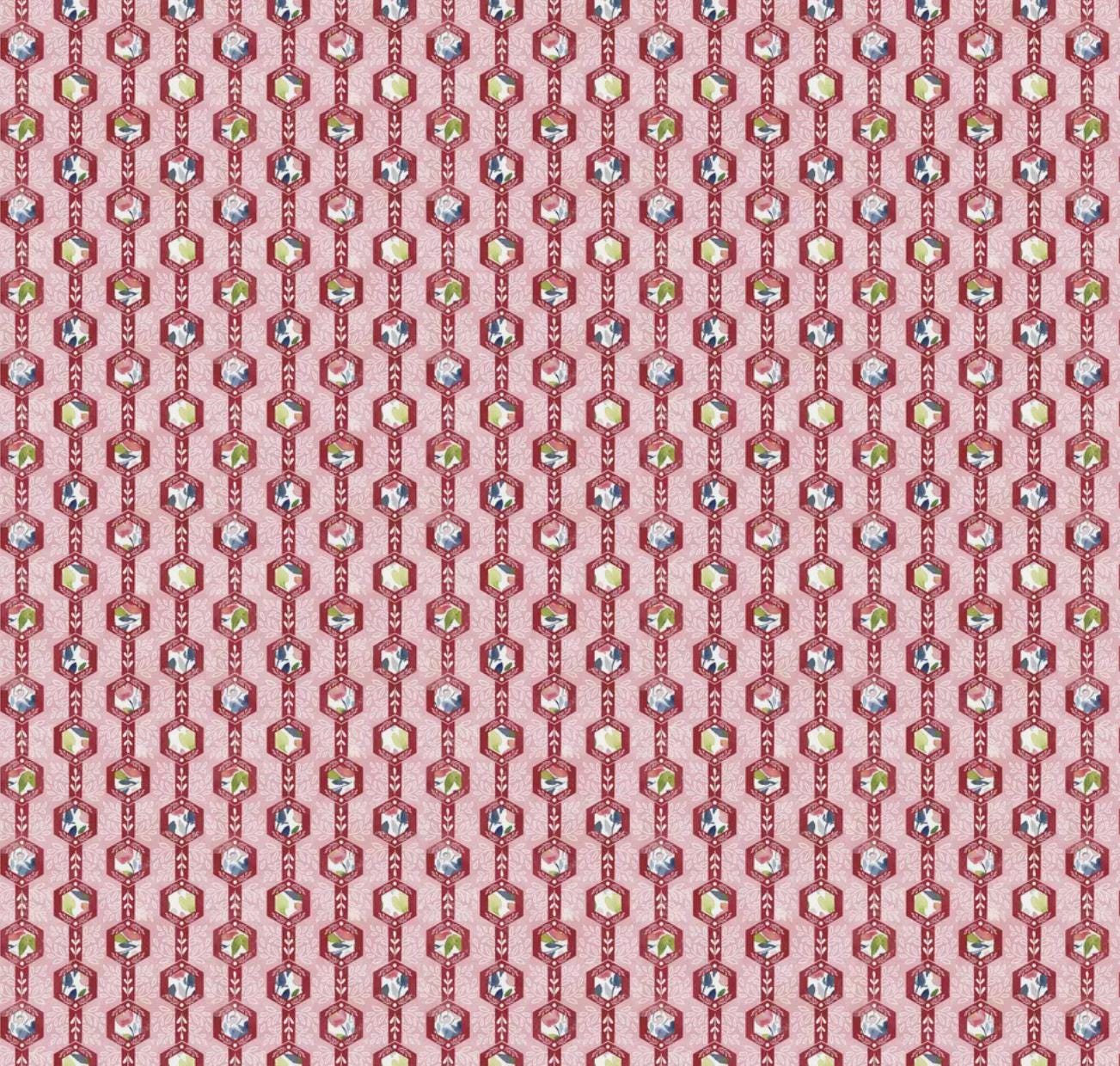 Free Spirit - Georgia Blue - Ruby Red Geometric - Fabric by the half yard
