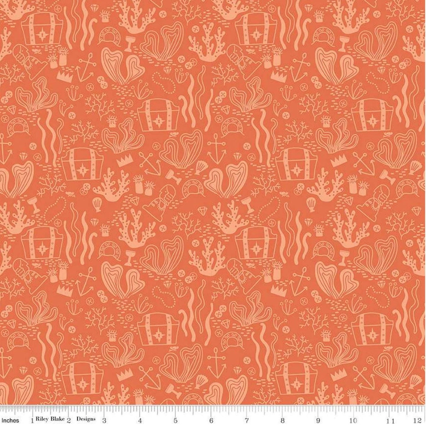Riley Blake - Hoist the Sails - Treasure Chests Orange Pirate Quilting Cotton Fabric by the HALF Yard