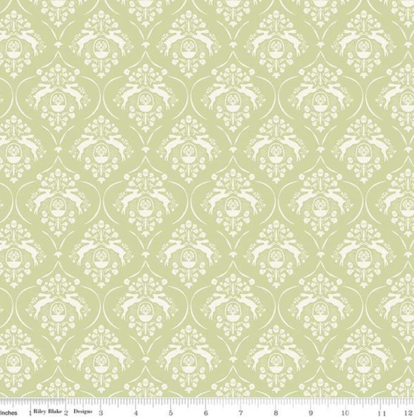 Riley Blake - Springtime - Damask Fern Green Easter Rabbit - Fabric by the half yard