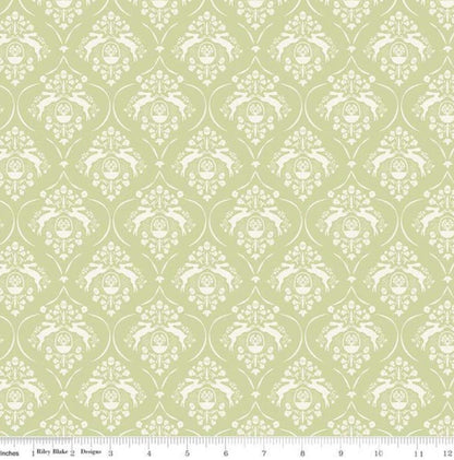 Riley Blake - Springtime - Damask Fern Green Easter Rabbit - Fabric by the half yard