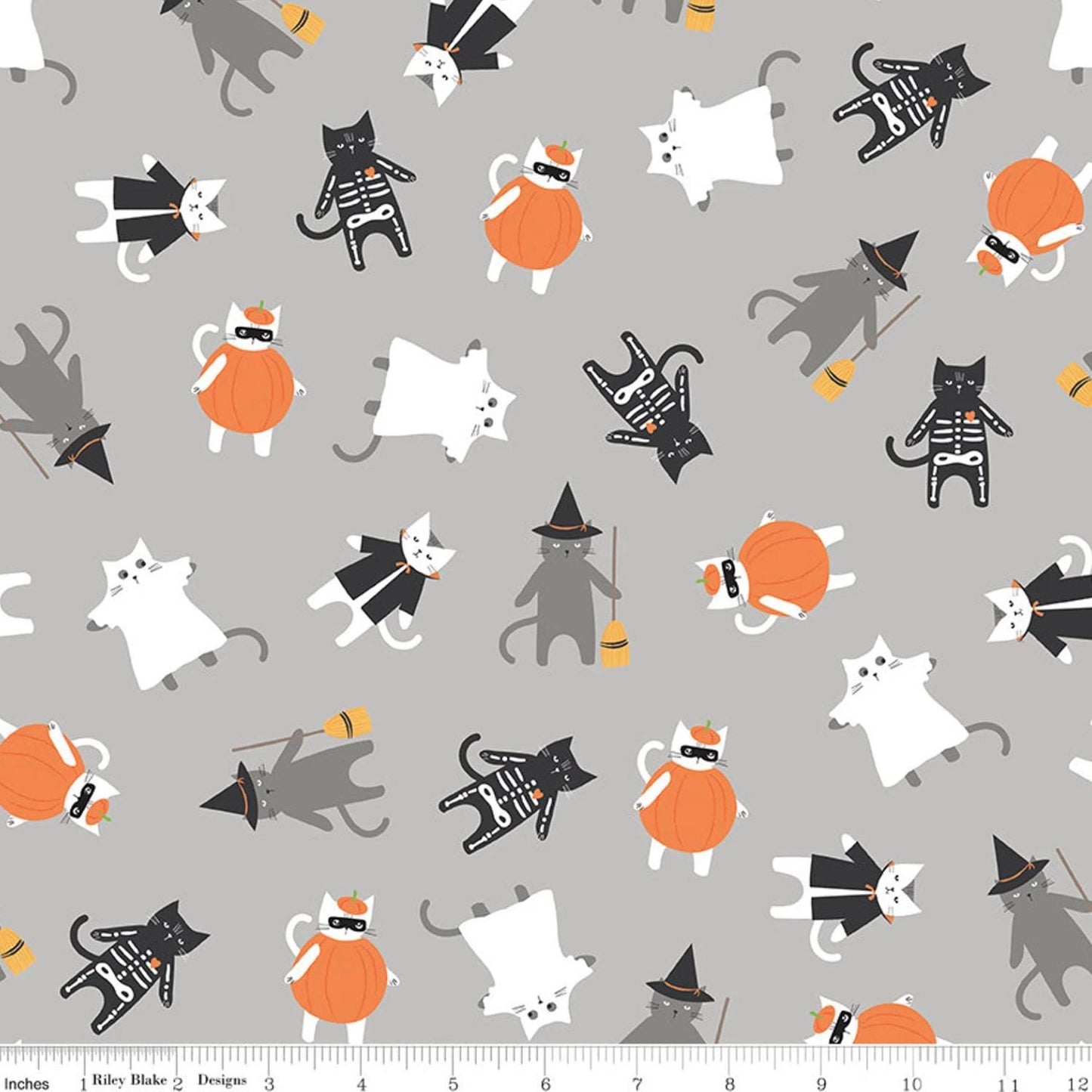 Riley Blake - Hey Bootiful - Gray Cats - Halloween fabric by the half yard
