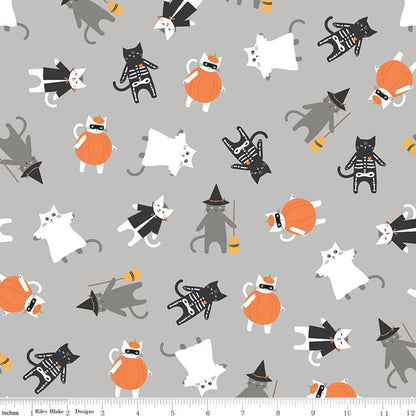 Riley Blake - Hey Bootiful - Gray Cats - Halloween fabric by the half yard