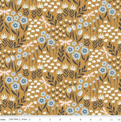 Riley Blake - Little Swan - Lakeside Floral - Curry - Fabric by the half yard