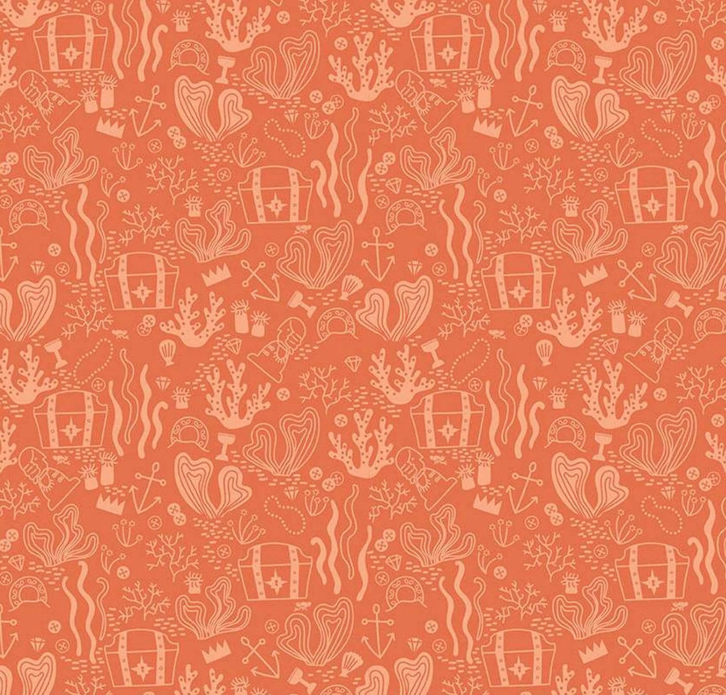 Riley Blake - Hoist the Sails - Treasure Chests Orange Pirate Quilting Cotton Fabric by the HALF Yard