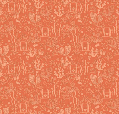 Riley Blake - Hoist the Sails - Treasure Chests Orange Pirate Quilting Cotton Fabric by the HALF Yard