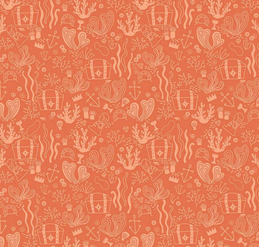 Riley Blake - Hoist the Sails - Treasure Chests Orange Pirate Quilting Cotton Fabric by the HALF Yard