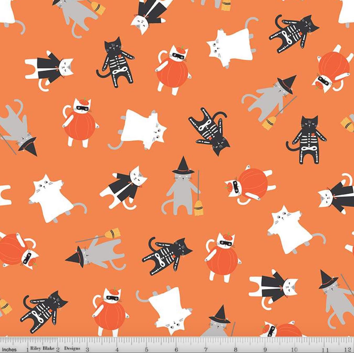 Riley Blake - Hey Bootiful - Orange Cats - Halloween fabric by the half yard