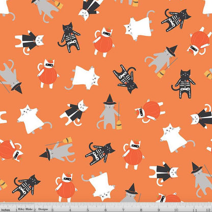 Riley Blake - Hey Bootiful - Orange Cats - Halloween fabric by the half yard