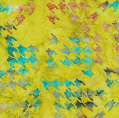 Batik Textiles - Yellow Aqua Green Houndstooth Galactica - 5522 - Fabric by the half yard