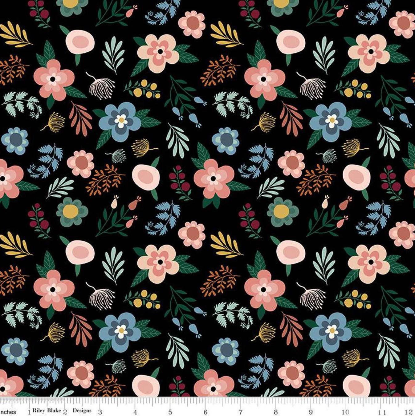 Riley Blake - Let's Create - Black Floral - fabric by the half yard