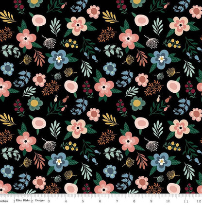 Riley Blake - Let's Create - Black Floral - fabric by the half yard