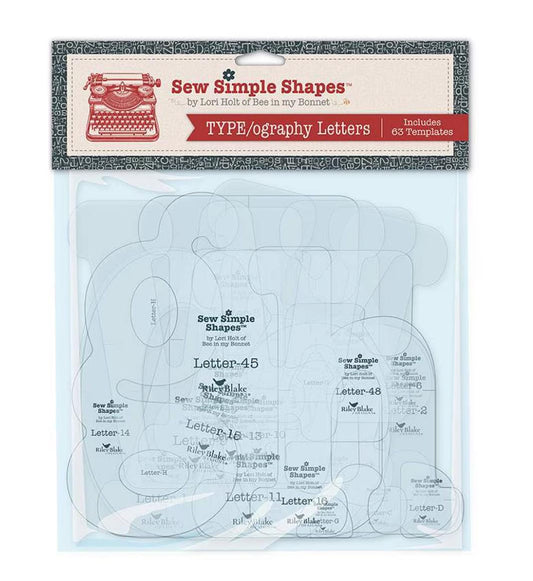 TYPE/ography Letters Sew Simple Shapes STT-45617 by Lori Holt - Riley Blake Designs - 63 Plastic Applique Templates Guides Glyphs