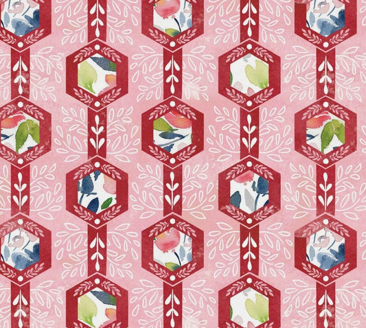 Free Spirit - Georgia Blue - Ruby Red Geometric - Fabric by the half yard