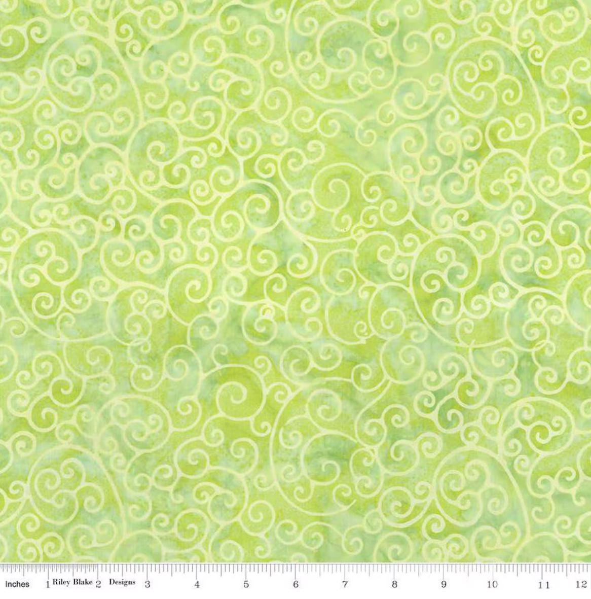 Riley Blake - Expressions Batiks Radiant Flourish Palm Lime - Hand Dyed Batik Quilting fabric by the half yard BT23383-320