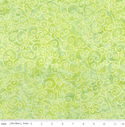 Riley Blake - Expressions Batiks Radiant Flourish Palm Lime - Hand Dyed Batik Quilting fabric by the half yard BT23383-320
