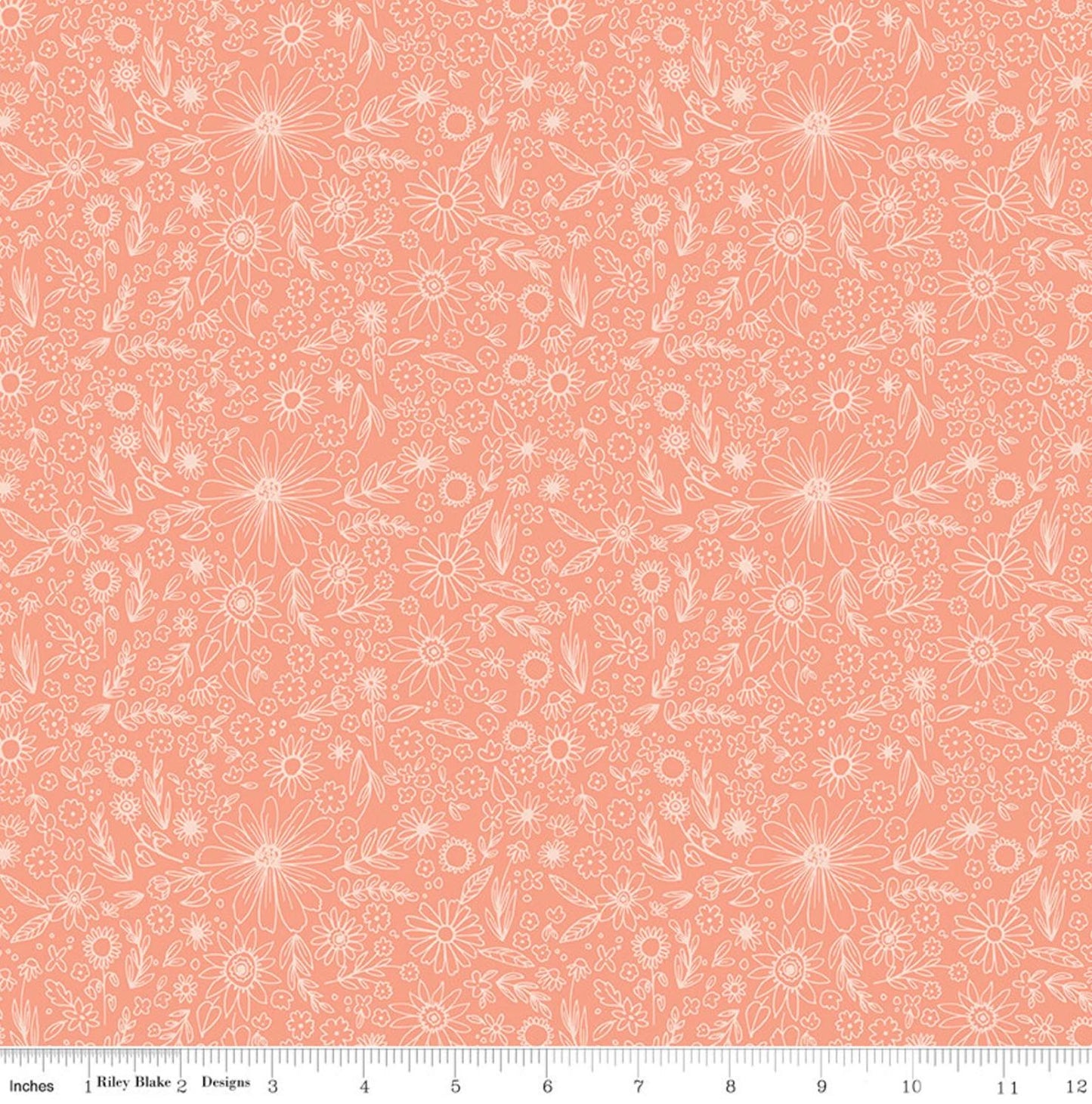 Riley Blake - Homemade - Coral Floral Outline - C13722 - Quilting Fabric by the Half Yard