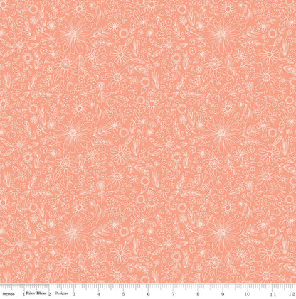 Riley Blake - Homemade - Coral Floral Outline - C13722 - Quilting Fabric by the Half Yard