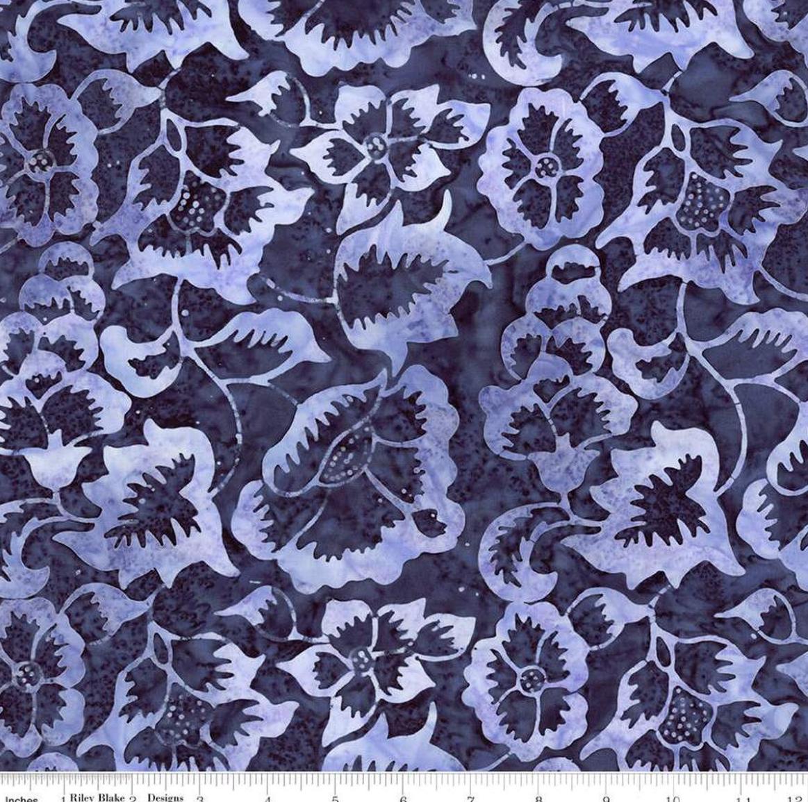 Riley Blake - Expressions Batiks Radiant Flourish Slate - Hand Dyed Batik Quilting fabric by the half yard BT23380-304