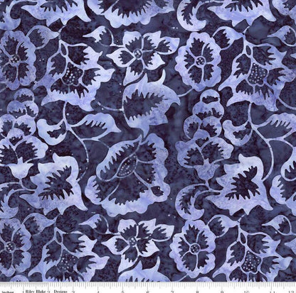 Riley Blake - Expressions Batiks Radiant Flourish Slate - Hand Dyed Batik Quilting fabric by the half yard BT23380-304