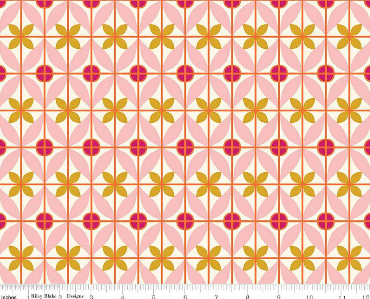 Riley Blake - Eden Tile - Cream Pink - C12922 Geometric Quilting Cotton by the HALF Yard