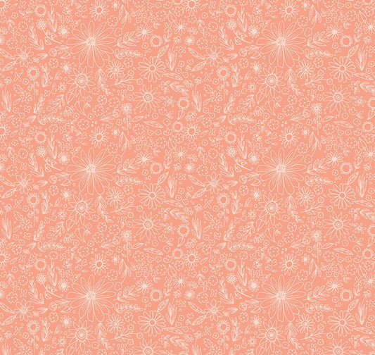 Riley Blake - Homemade - Coral Floral Outline - C13722 - Quilting Fabric by the Half Yard