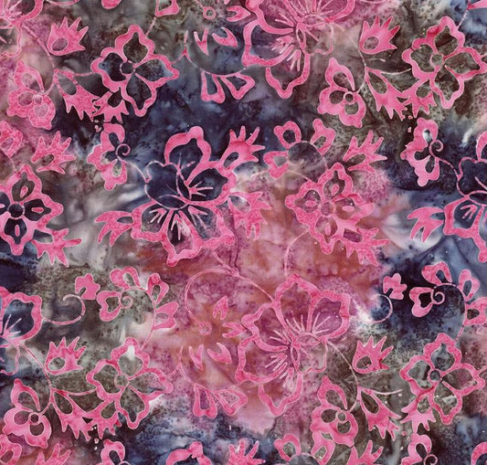 Riley Blake - Expressions Batiks Radiant Flourish Raspberry Nightshade - Hand Dyed Batik Quilting fabric by the half yard BT23381-207