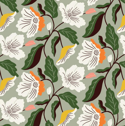Cloud 9 - Honey Garden - Turquoise Green Irises - 100% organic cotton fabric by the half yard