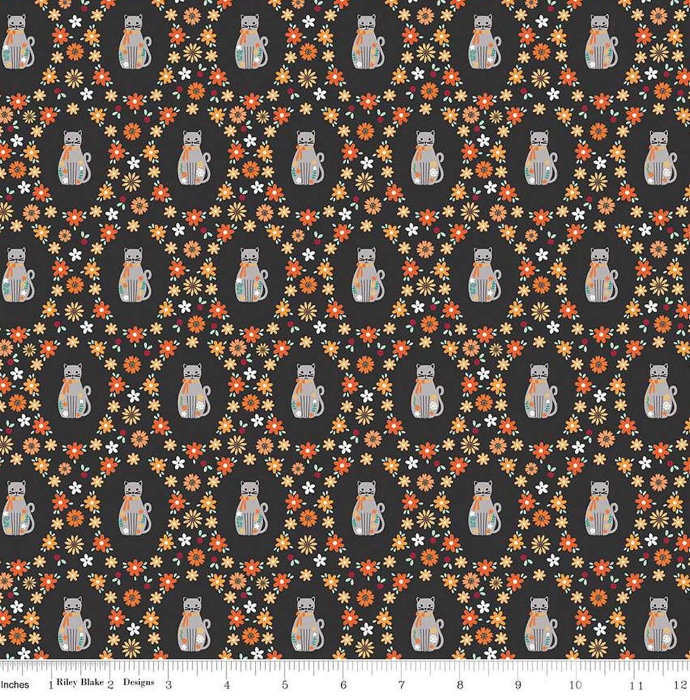 Riley Blake - Haunted Adventure - Spooky Kitties - Charcoal - C13112 - Fabric by the half yard