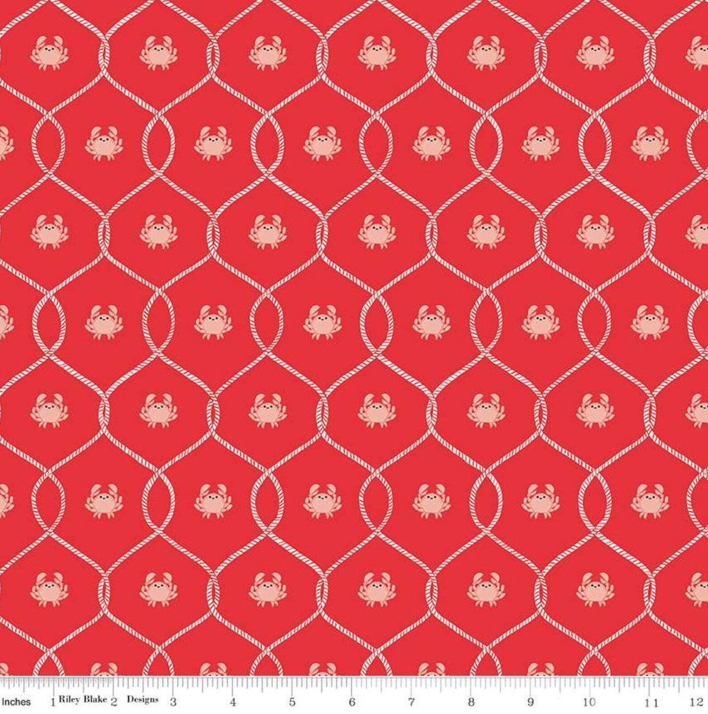 Riley Blake - Lost at Sea - Happy Crabs - Red Poppy Nautical - C13404-POPPY - Fabric by the half yard