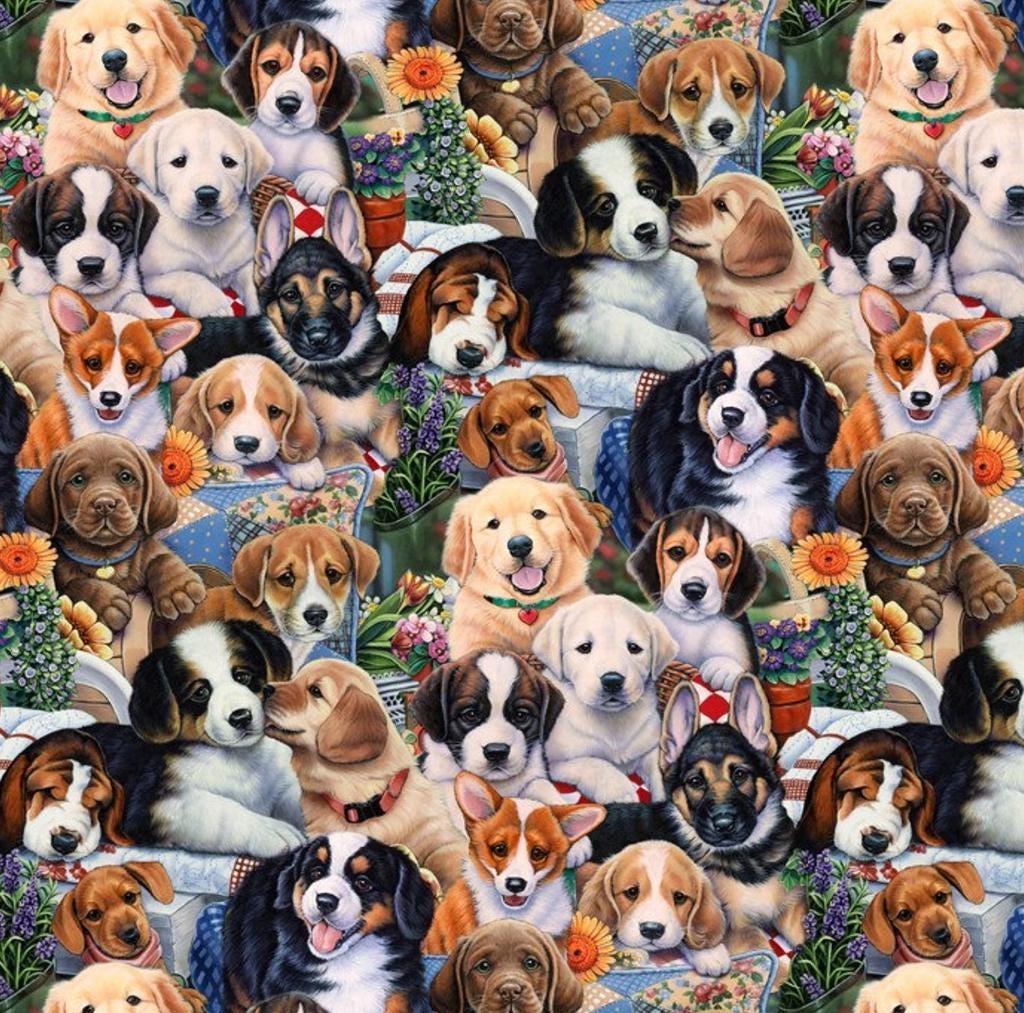 David's Textiles - Garden Puppies - Fabric by the half yard